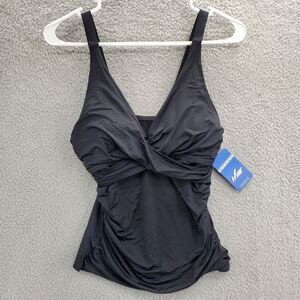 Hilor Tankini Twist V Neck Swim Top Tummy Control Shirred Size 8 NWT Black